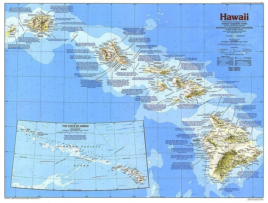 1983 Hawaii Map Wall Map 