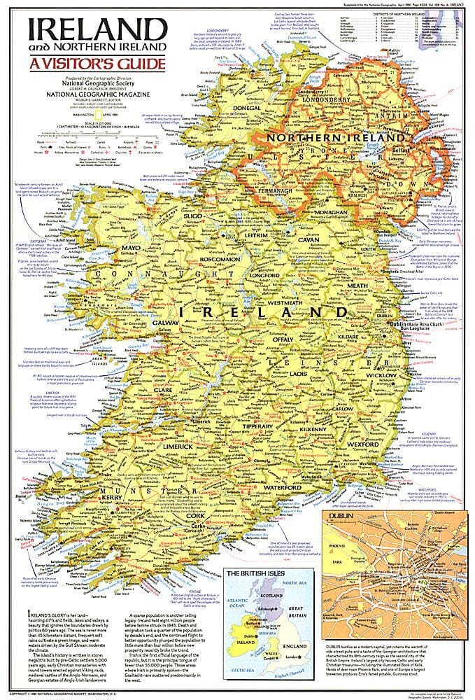 1981 Ireland and Northern Ireland Visitors Guide Map Wall Map 