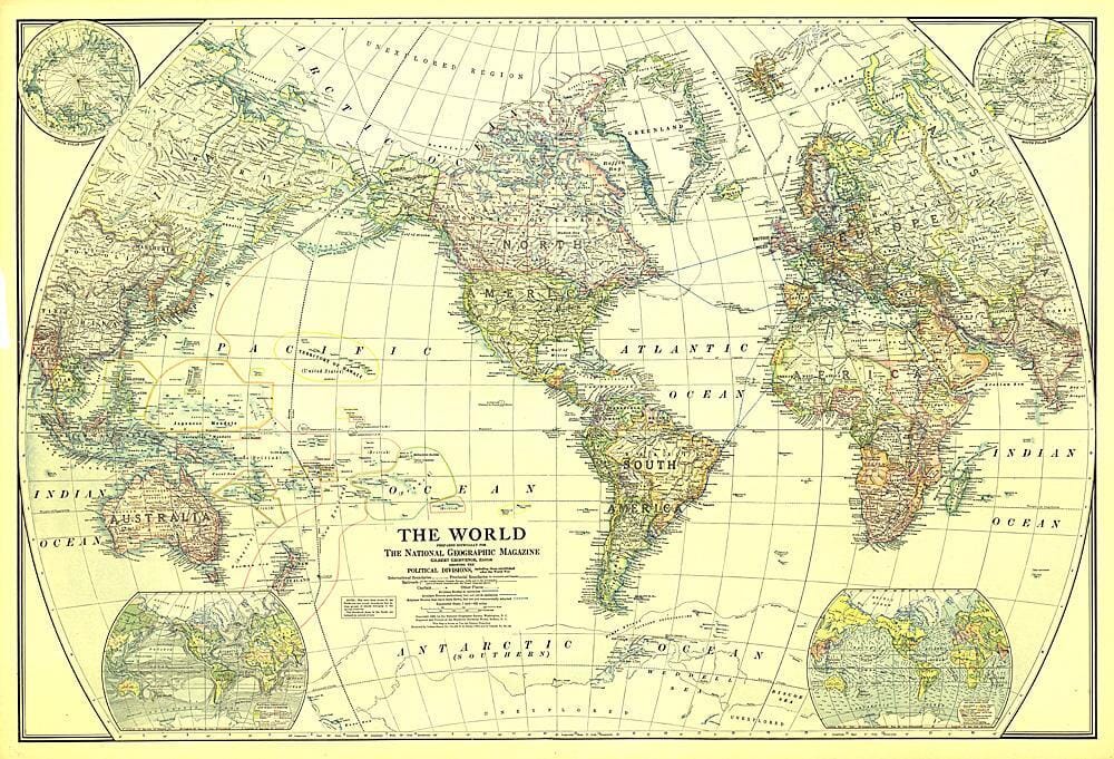 1922 World Map Wall Map 