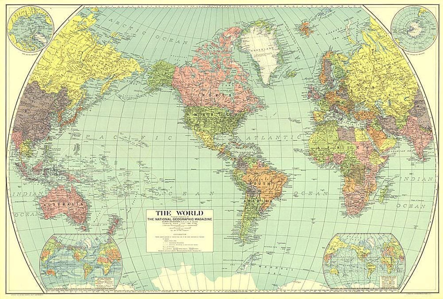 1932 World Map Wall Map 