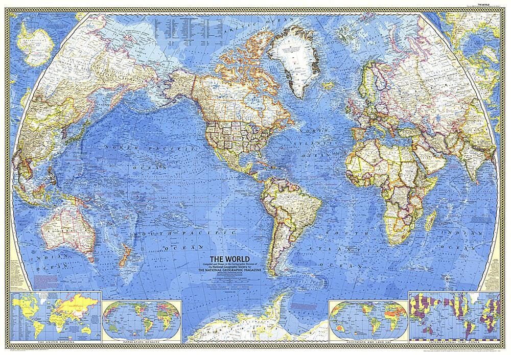 1965 World Map Wall Map 