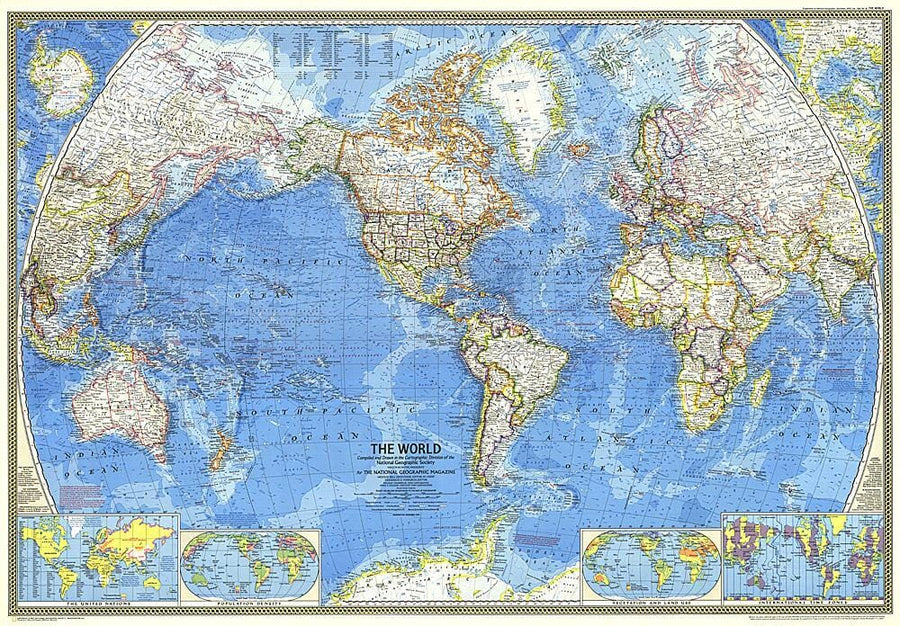 1970 World Map Wall Map 