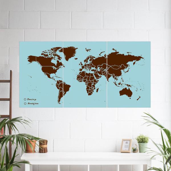 Carte du monde en liège - fond bleu, impression brun | Miss Wood carte murale grand tube Miss Wood Taille XXL (180 x 90 cm) 