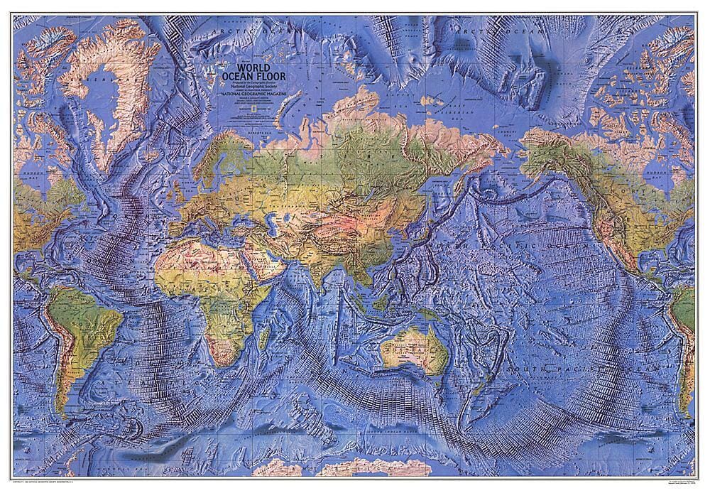 1981 World Ocean Floor Map Wall Map 