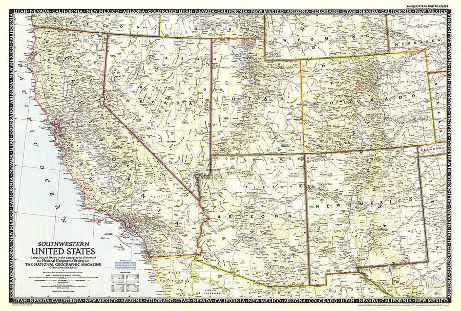 1948 Southwestern United States Map Wall Map 