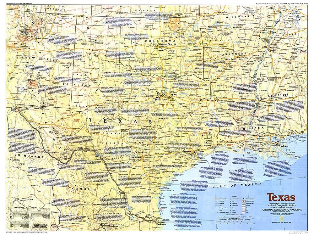 1986 Texas Map Wall Map 