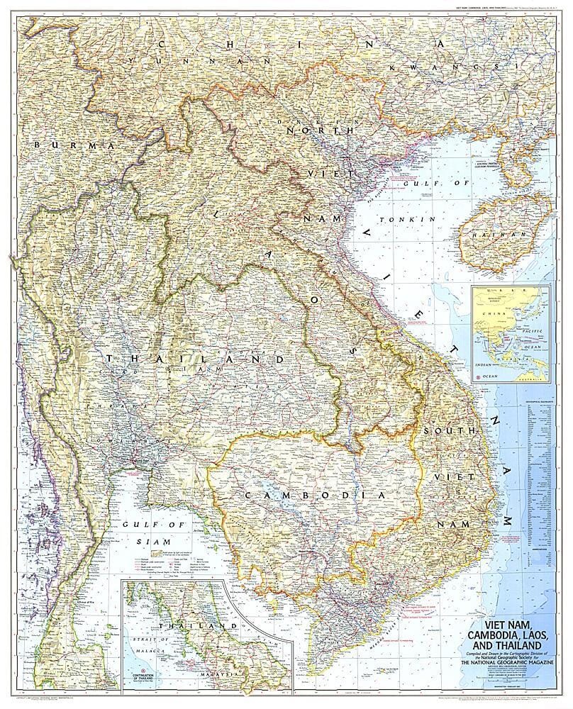 1967 Vietnam, Cambodia, Laos, and Thailand Map Wall Map 