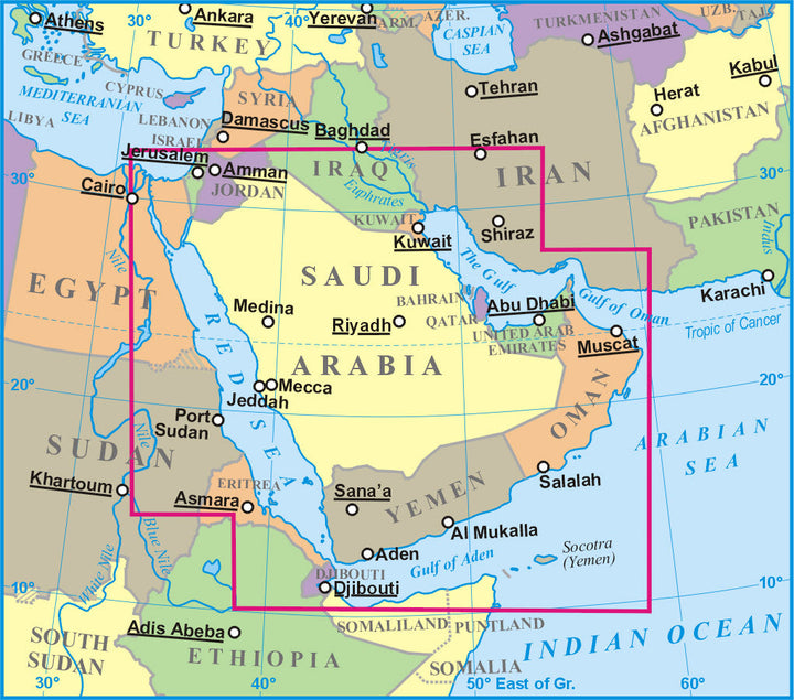 Carte géographique - Arabie Saoudite, Bahreïn, Koweit, Oman, Qatar, Emirats Arabes Unis, Yemen - Gizi Map carte pliée Gizi Map 