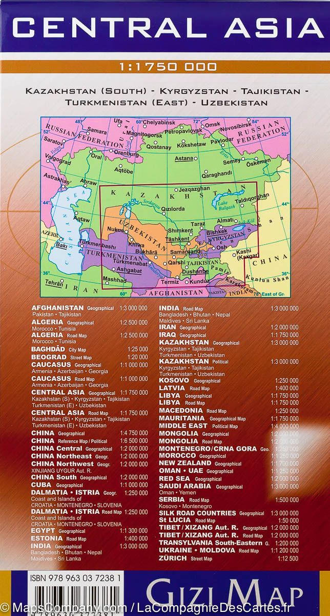 Carte géographique - Asie Centrale | Gizi Map carte pliée Gizi Map 
