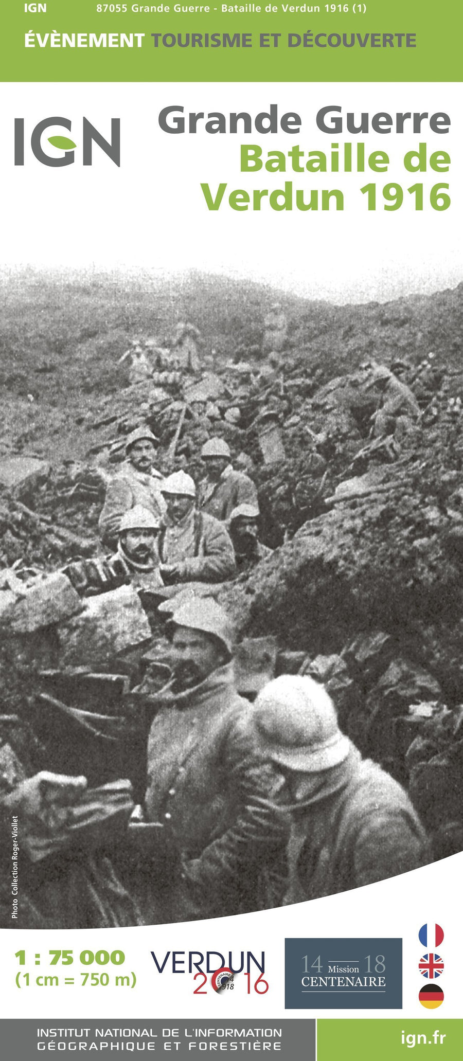 Carte historique - Grande Guerre - Bataille de Verdun 1916 | IGN carte pliée IGN 