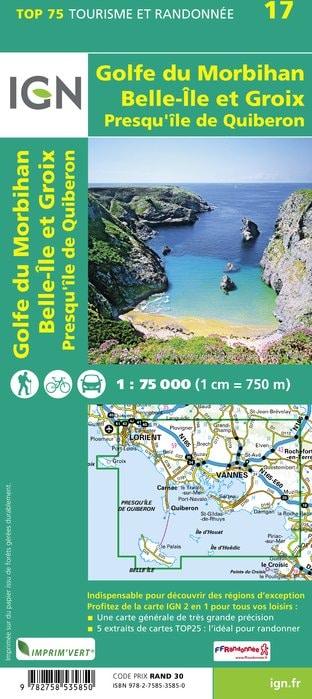 Carte IGN TOP 75 n° 17 - Golfe du Morbihan (Bretagne) carte pliée IGN 