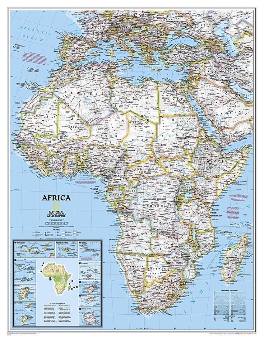 Wall map of Africa (Classic, Enlarged & Sleeved) | National Geographic