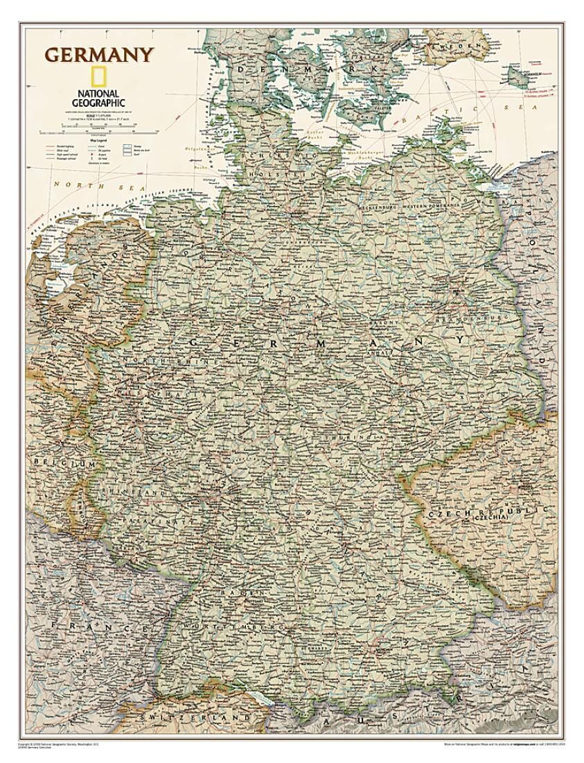 Wall map of Germany (Executive, Sleeved) | National Geographic