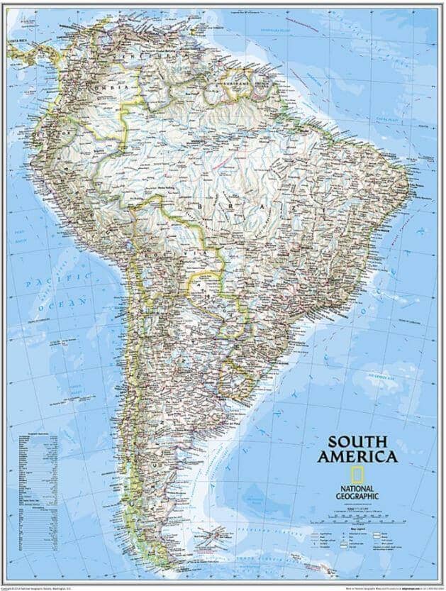 Wall map of South America (Classic, Sleeved) | National Geographic