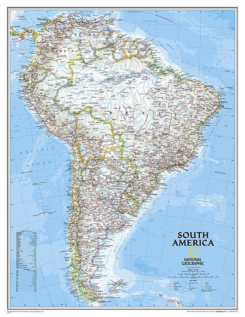 Wall maps>Americas, Classic, Enlarged and Sleeved by National Geographic Maps