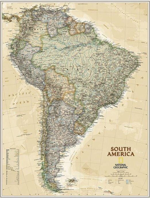 Wall map of South America (Executive, Sleeved) | National Geographic