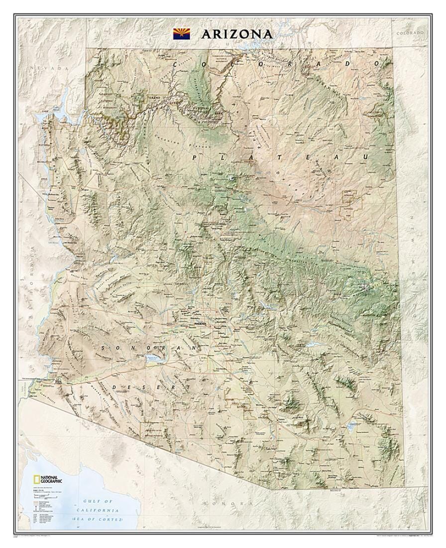 Wall map of Arizona (Sleeved) | National Geographic