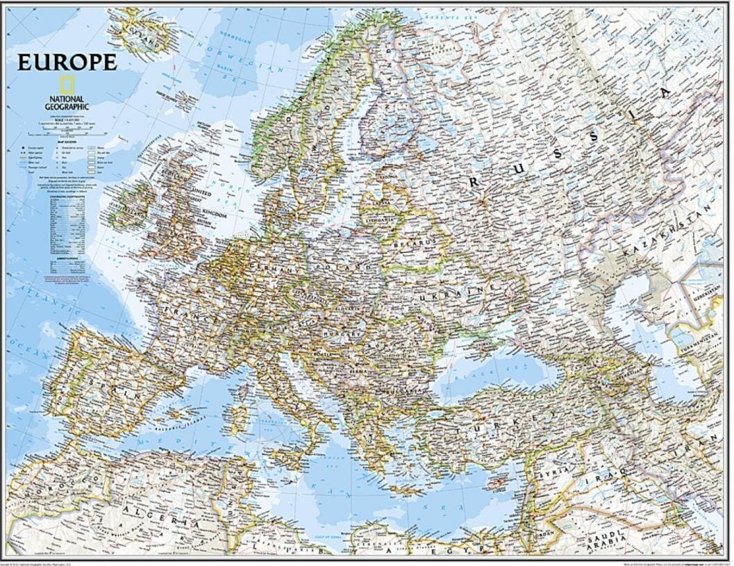 Wall map of Europe (Classic, Sleeved) | National Geographic