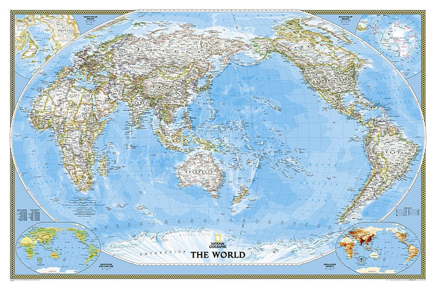 Wall Map of the World, Pacific Centered, Classic, Sleeved | National Geographic Wall Map 