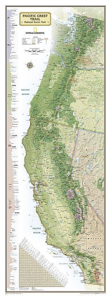 Wall Map of the Pacific Crest Trail, Laminated | National Geographic Road Map 