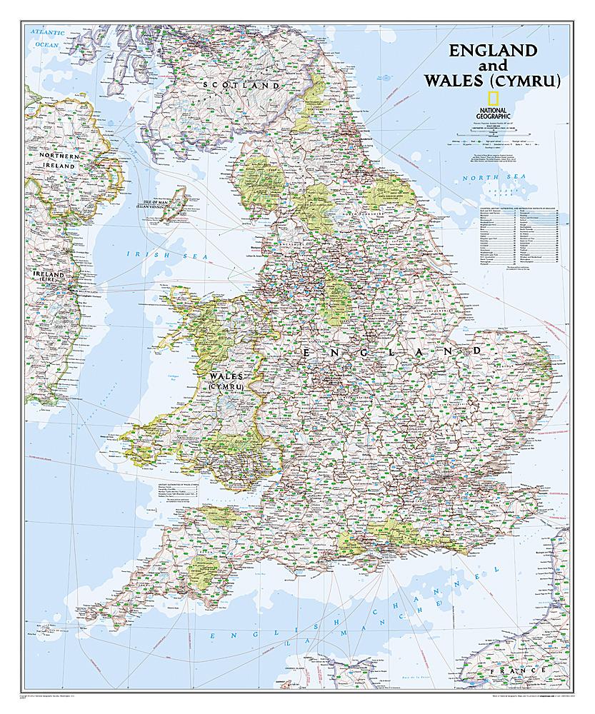 Carte murale (en anglais) - Angleterre, Pays de Galles | National Geographic carte murale petit tube National Geographic Papier 