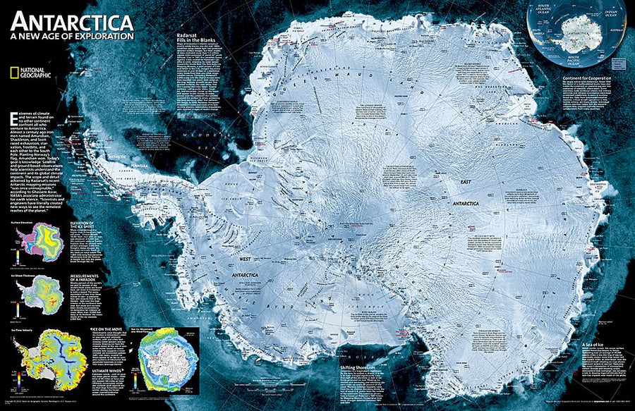 Carte murale (en anglais) - Antarctique satellite | National Geographic carte murale petit tube National Geographic Papier 
