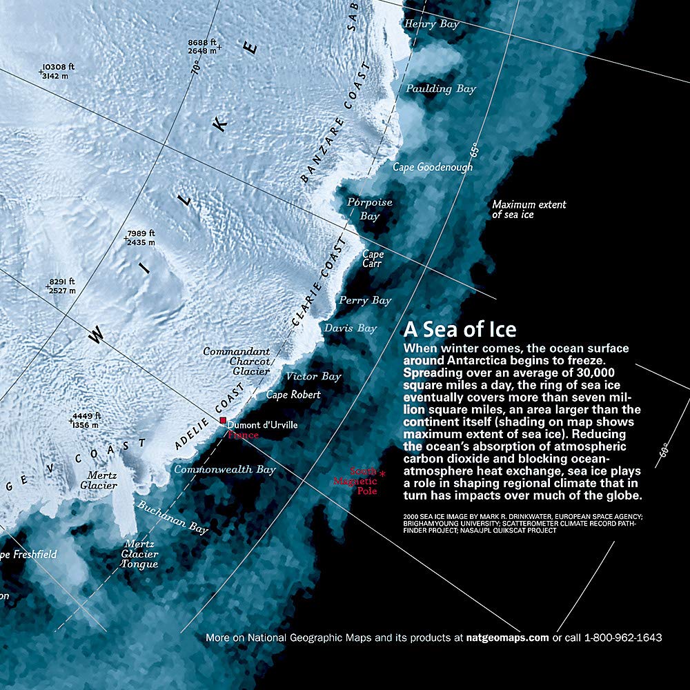 Carte murale (en anglais) - Antarctique, vue de satellite - 77 x 52 cm | National Geographic carte murale petit tube National Geographic 