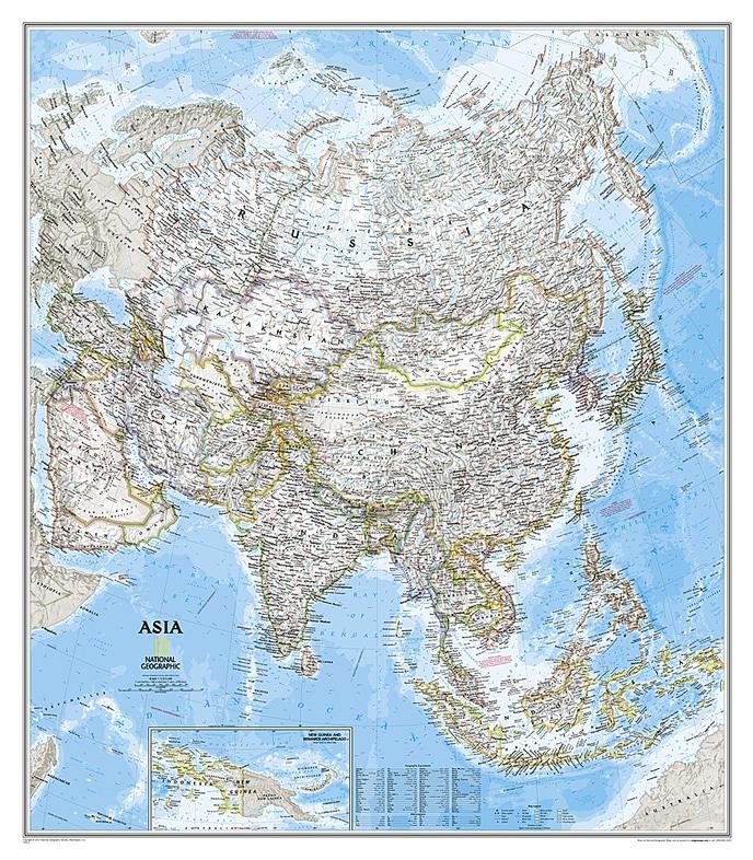 Carte murale (en anglais) - Asie politique | National Geographic carte murale petit tube National Geographic Papier 