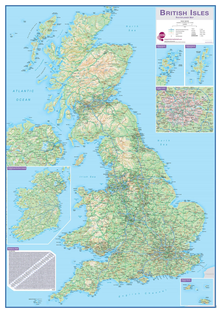 Carte murale (en anglais) - Grande Bretagne & Irlande - 84 x 119 cm | Maps International carte murale petit tube Maps International papier 