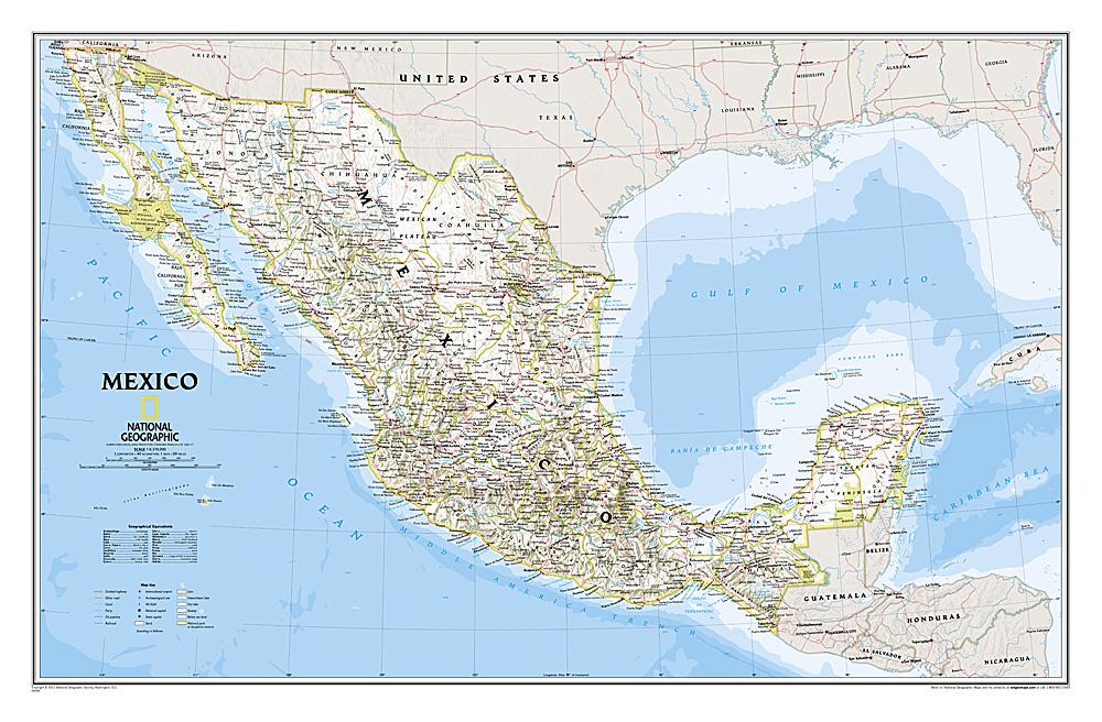 Carte murale (en anglais) - Mexique | National Geographic carte murale petit tube National Geographic Plastifiée 