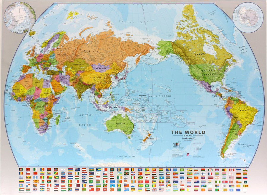 Très grande murale - Carte du monde : White Oceans II