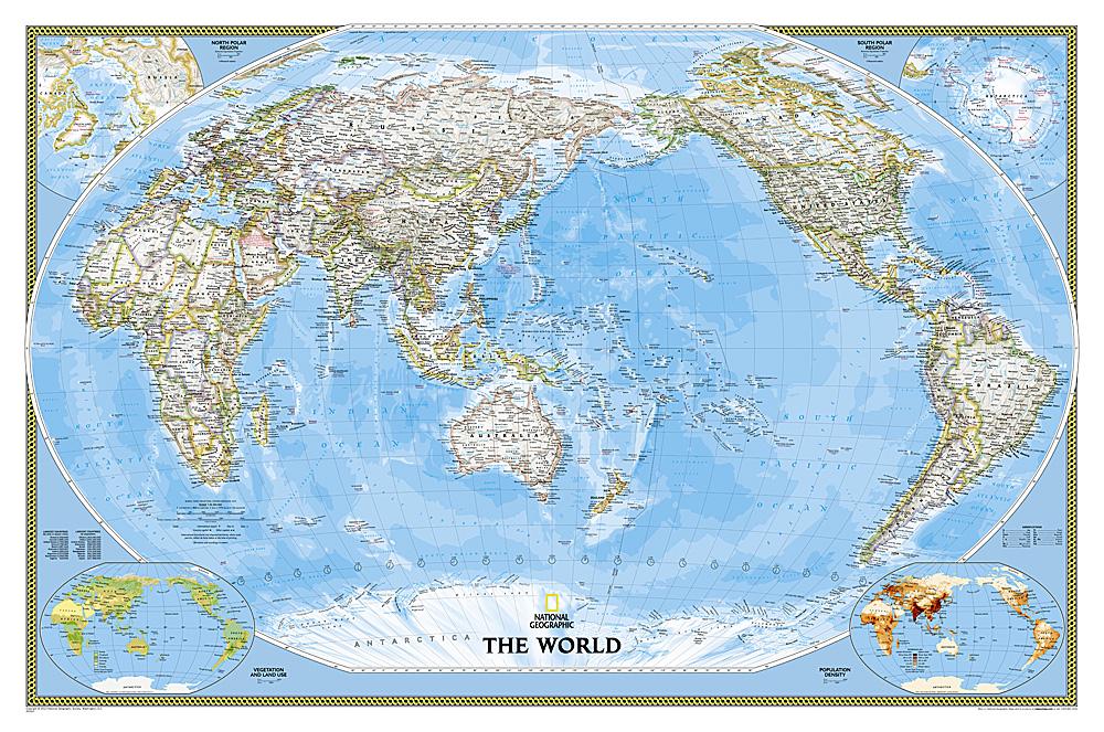 Mappemonde National Geographic Pôle classique. La carte mondiale stratifie  grandement