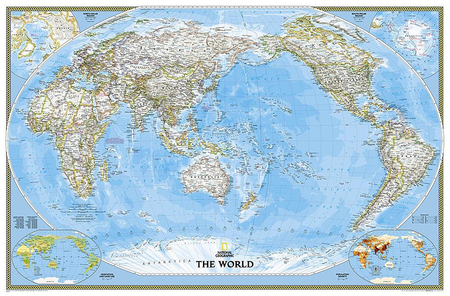 Carte murale (en anglais) - Monde politique centré sur le Pacifique, grand format | National Geographic carte murale grand tube National Geographic Plastifiée 
