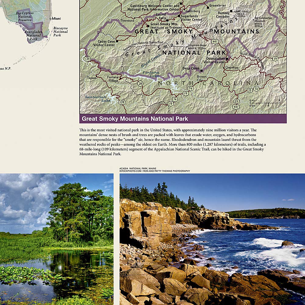 Carte murale (en anglais) - Parcs Nationaux des Etats Unis - 107 x 77 cm | National Geographic carte murale petit tube National Geographic 