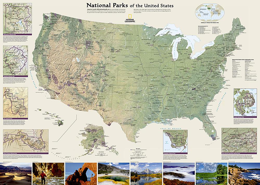 Carte murale (en anglais) - Parcs Nationaux des Etats Unis | National Geographic carte murale petit tube National Geographic Papier 