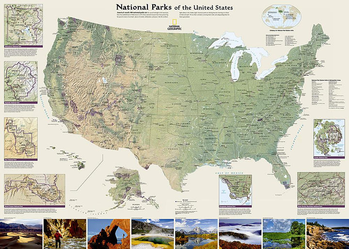 Carte murale (en anglais) - Parcs Nationaux des Etats Unis | National Geographic carte murale petit tube National Geographic Plastifiée 