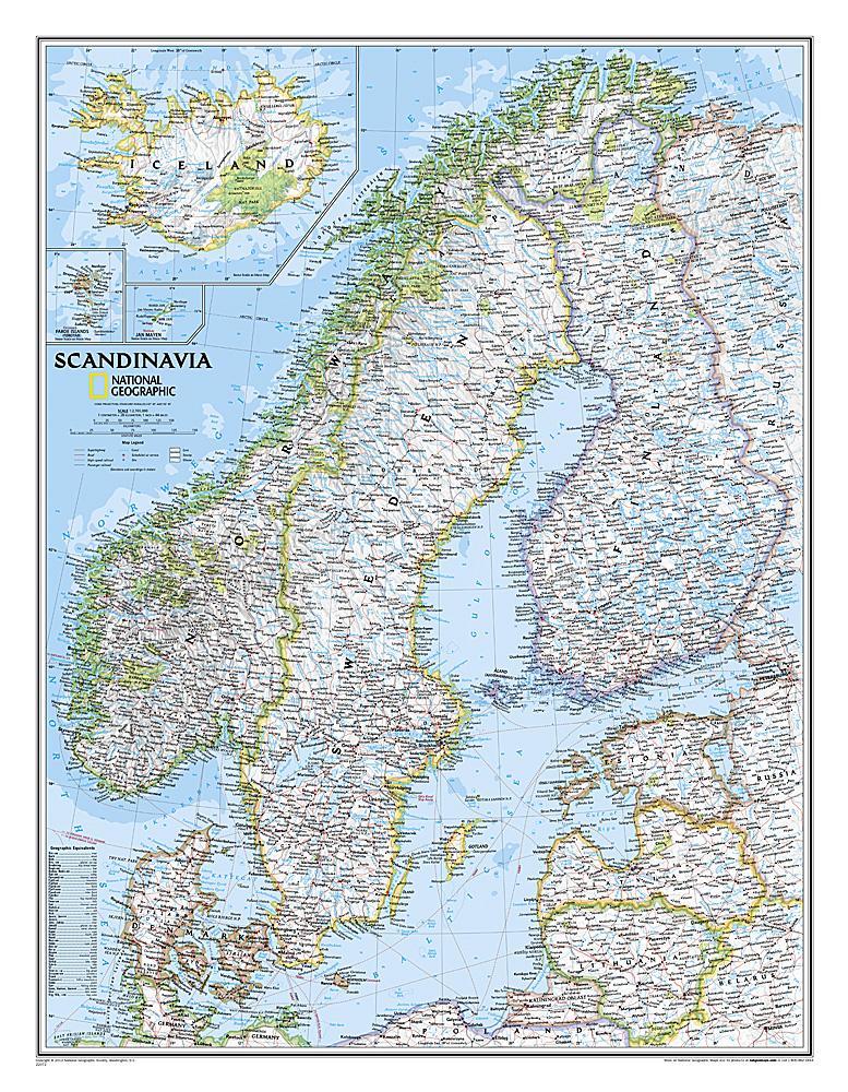 Carte murale (en anglais) - Scandinavie | National Geographic carte murale petit tube National Geographic Papier 