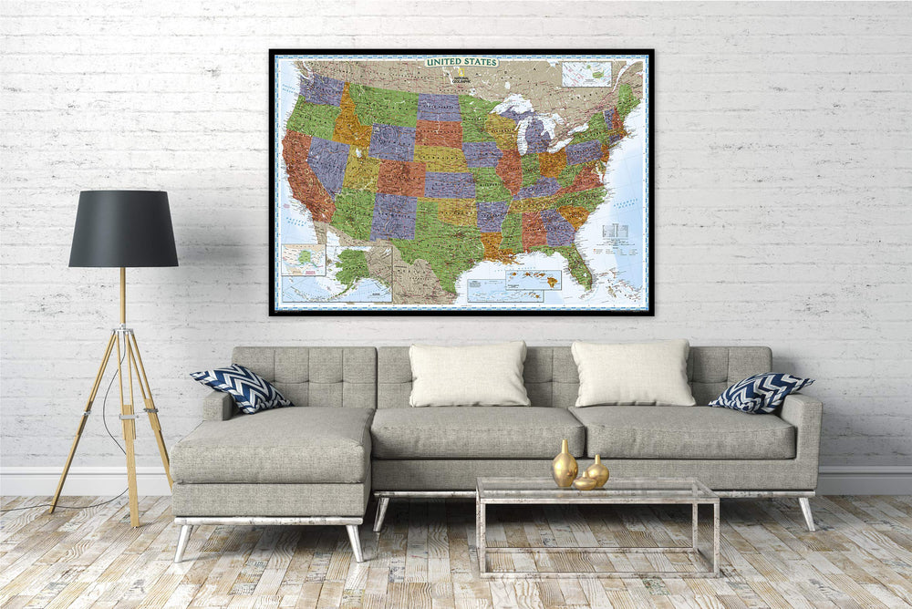 Carte murale (en anglais) - USA politique, style décoratif, grand format - 176 x 122 cm | National Geographic carte murale grand tube National Geographic 