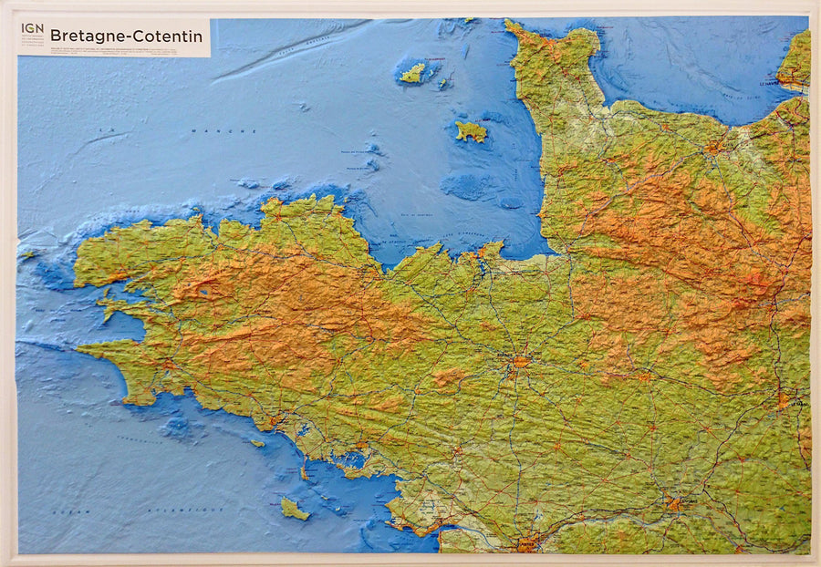 Carte murale en relief - Bretagne & Cotentin | IGN carte relief grande dimension IGN 
