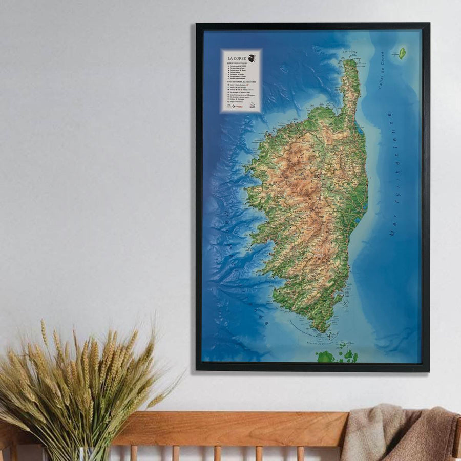 Carte murale en relief - Corse et ses fonds marins - 41 cm x 61 cm | 3D Map carte relief 3D Map 