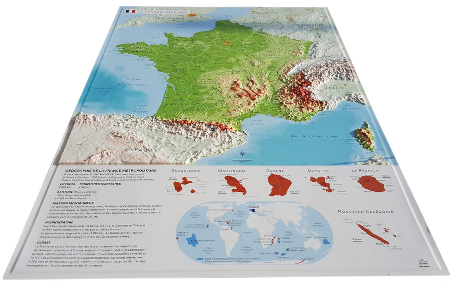 Carte murale en relief - France physique - 61 cm x 88 cm | 3D Map carte relief 3D Map 