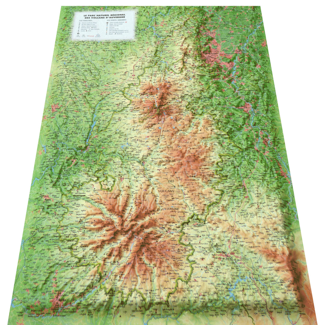 Carte murale en relief - Le Parc Naturel Régional des Volcans d'Auvergne - 41 cm x 61 cm | 3D Map carte relief 3D Map 