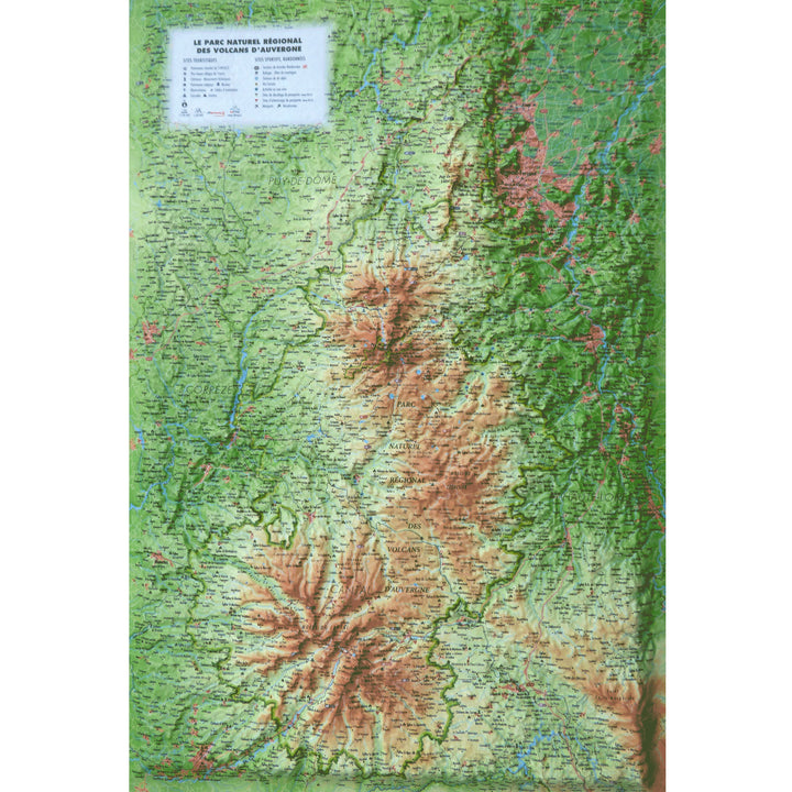 Carte murale en relief - Le Parc Naturel Régional des Volcans d'Auvergne - 41 cm x 61 cm | 3D Map carte relief 3D Map 