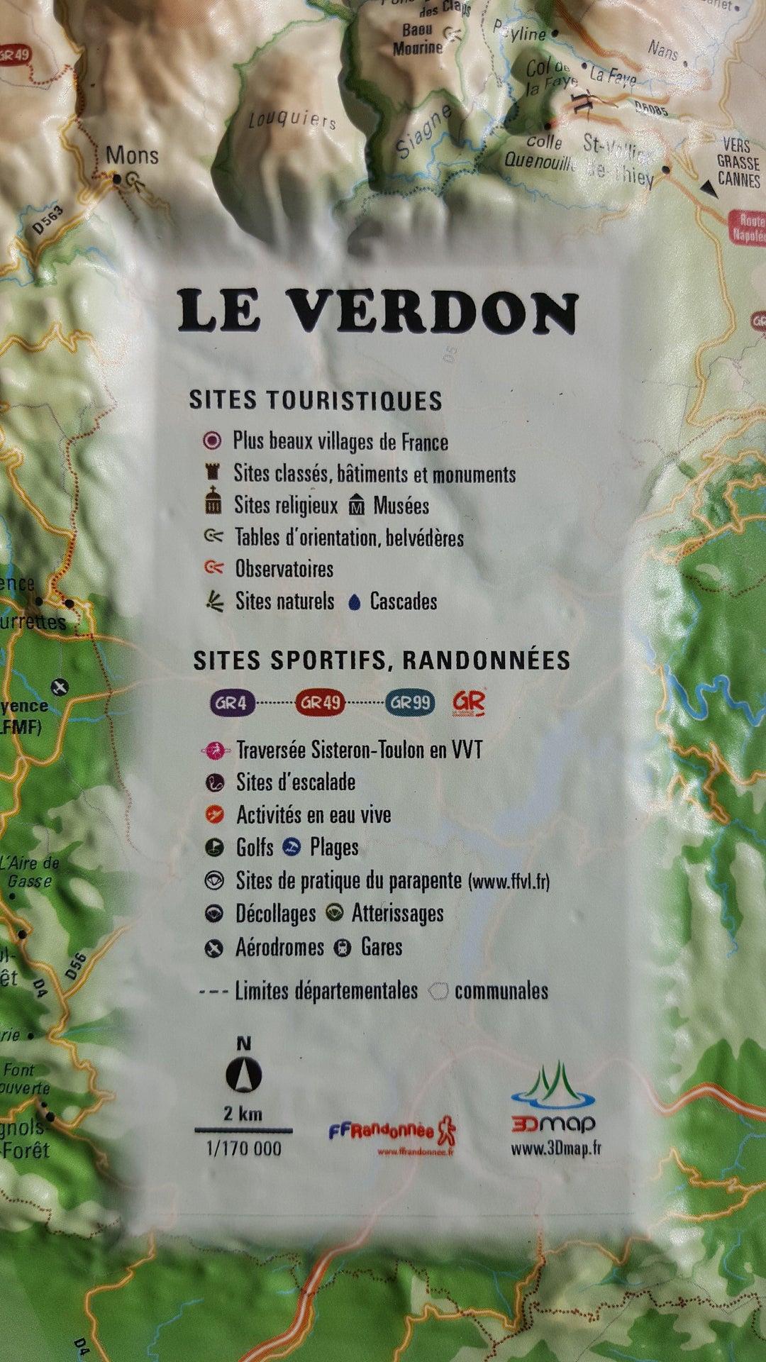 Carte murale en relief - Le Parc Naturel Régional du Verdon - 41 cm x 61 cm | 3D Map carte relief 3D Map 