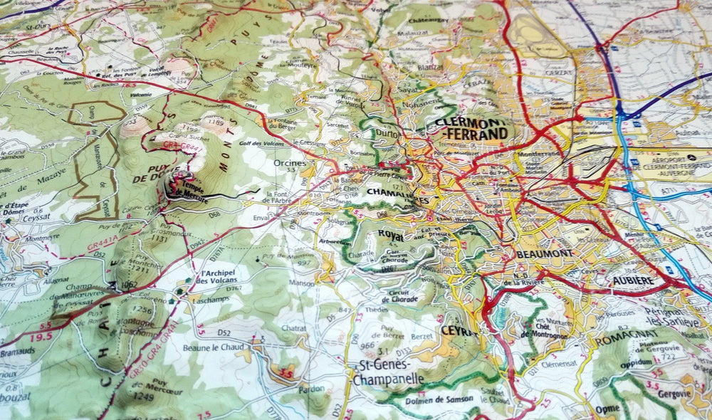 Carte murale en relief - Monts d'Auvergne | IGN carte relief grande dimension IGN 