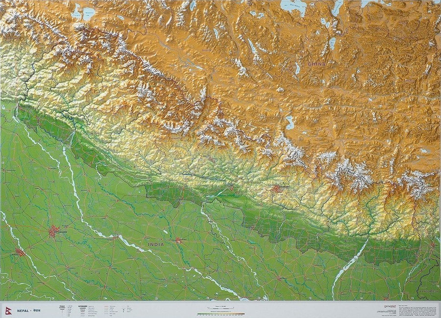 Carte murale en relief - Népal (en anglais) | Georelief - La Compagnie des Cartes