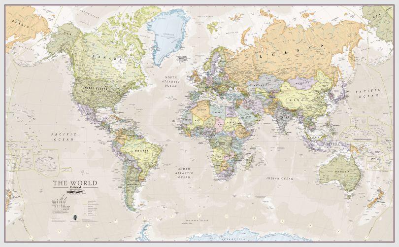 Carte murale géante - Monde politique (plastifiée, en anglais) - 197 x 117 cm | Maps International carte murale grand tube Maps International 