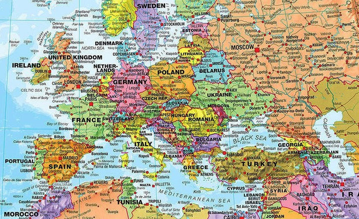 Carte murale géante plastifiée (en anglais) - Monde politique - 197 x 117 cm, avec lattes de maintien en bois | Maps International carte murale grand tube Maps International 