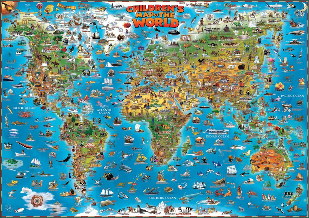 Carte murale illustrée pour enfants (plastifiée) - Le Monde - 137 x 100 cm (en anglais) | Dino carte murale grand tube Dino's Maps Sans sytème de fixation 