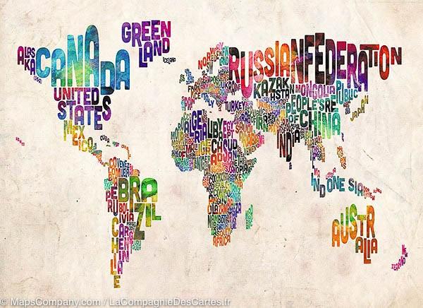 Carte murale - Monde typographique (papier) | Maps International carte murale grand tube Maps International 